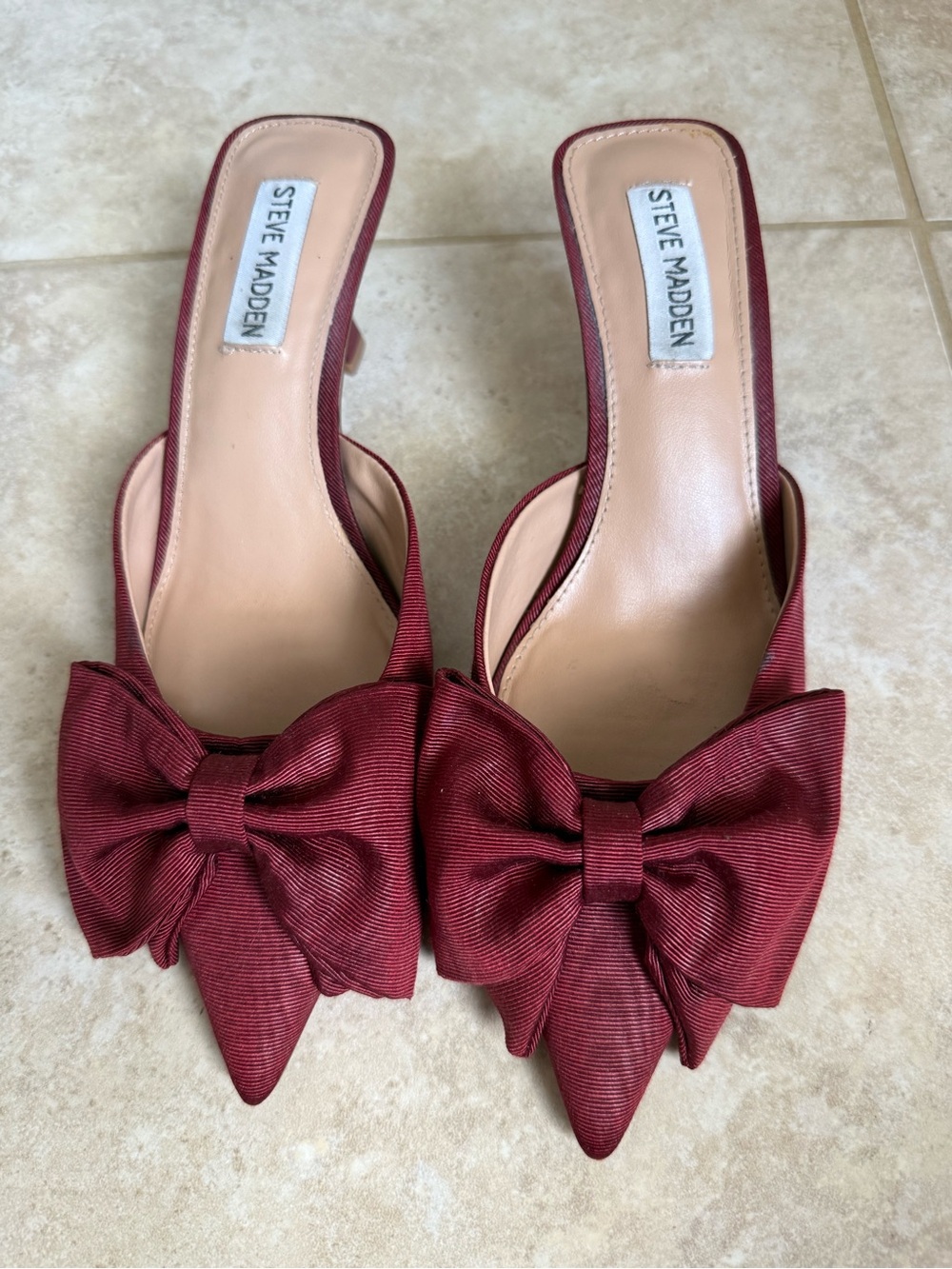 Steve Madden Women's Burgundy Pointed-Toe Bow Mules
